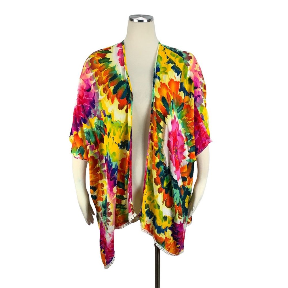 Bright Multicolor Loose Large Cardigan Light Floral Boho